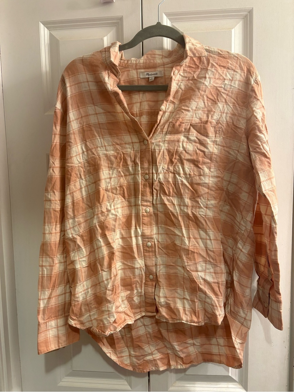 Madewell Peach and Cream Plaid Button-Down Shirt - Women's